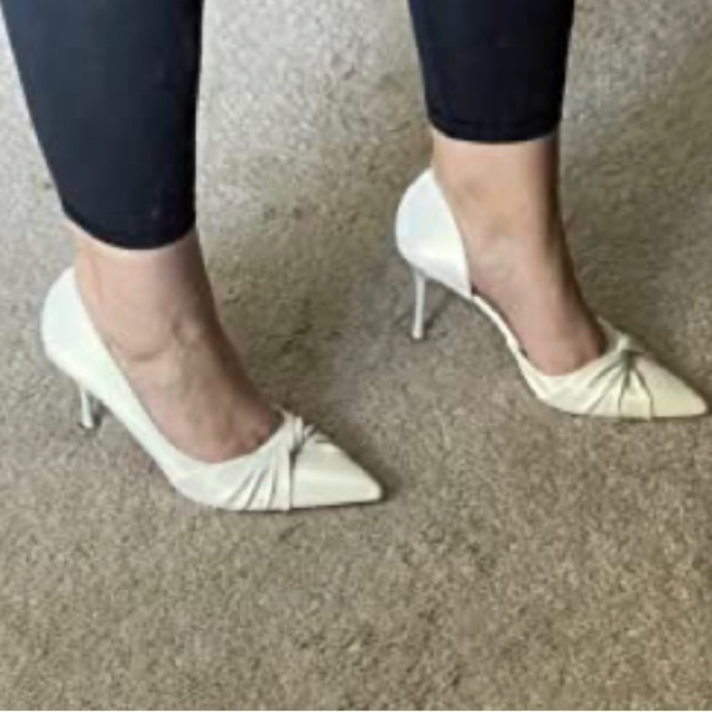 COUTGO BOWKNOT STILLETTO PUMPS HIGH HEELS TWIST KNOT PEARLSCENT WEDDING SHOES